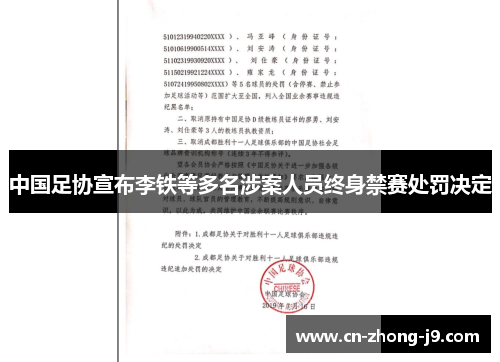 中国足协宣布李铁等多名涉案人员终身禁赛处罚决定 中国足协宣布李铁等多名涉案人员终身禁赛处罚决定